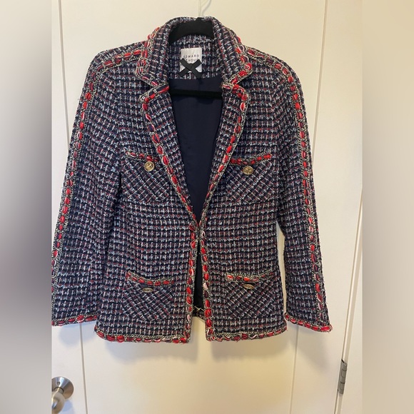 EDWARD ACHOUR PARIS NAVY TWEED JACKET 36 US2-4 $1,085.00